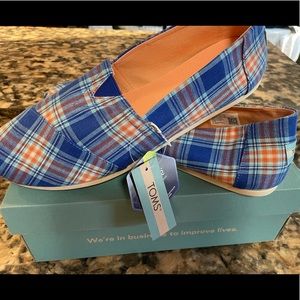 BNIB Toms women’s 12 Blue Multi Madras Plaid Alpargata shoes